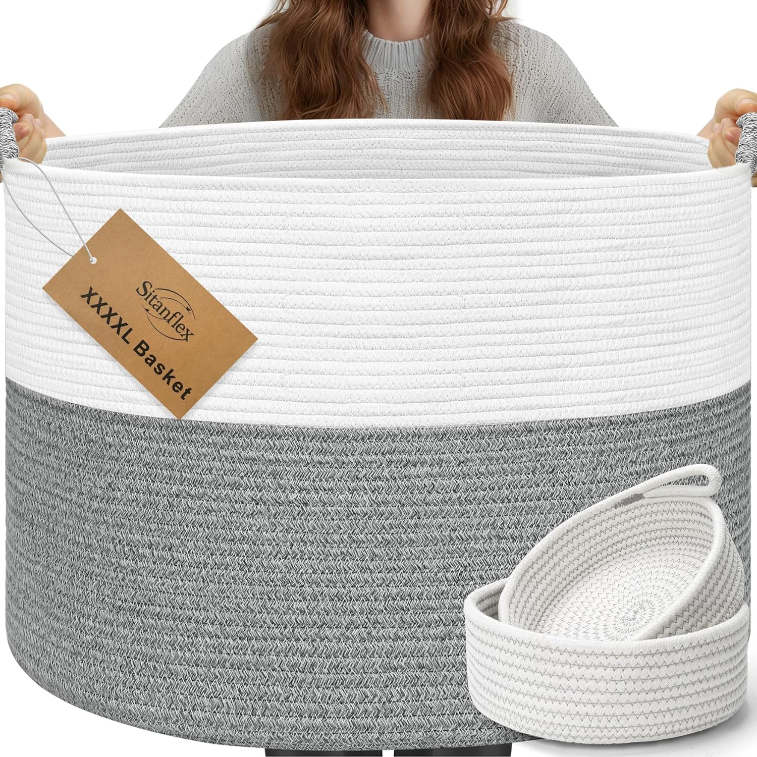 Round Boho Brown Throw Pillow — 21.7" — White & Light Grey