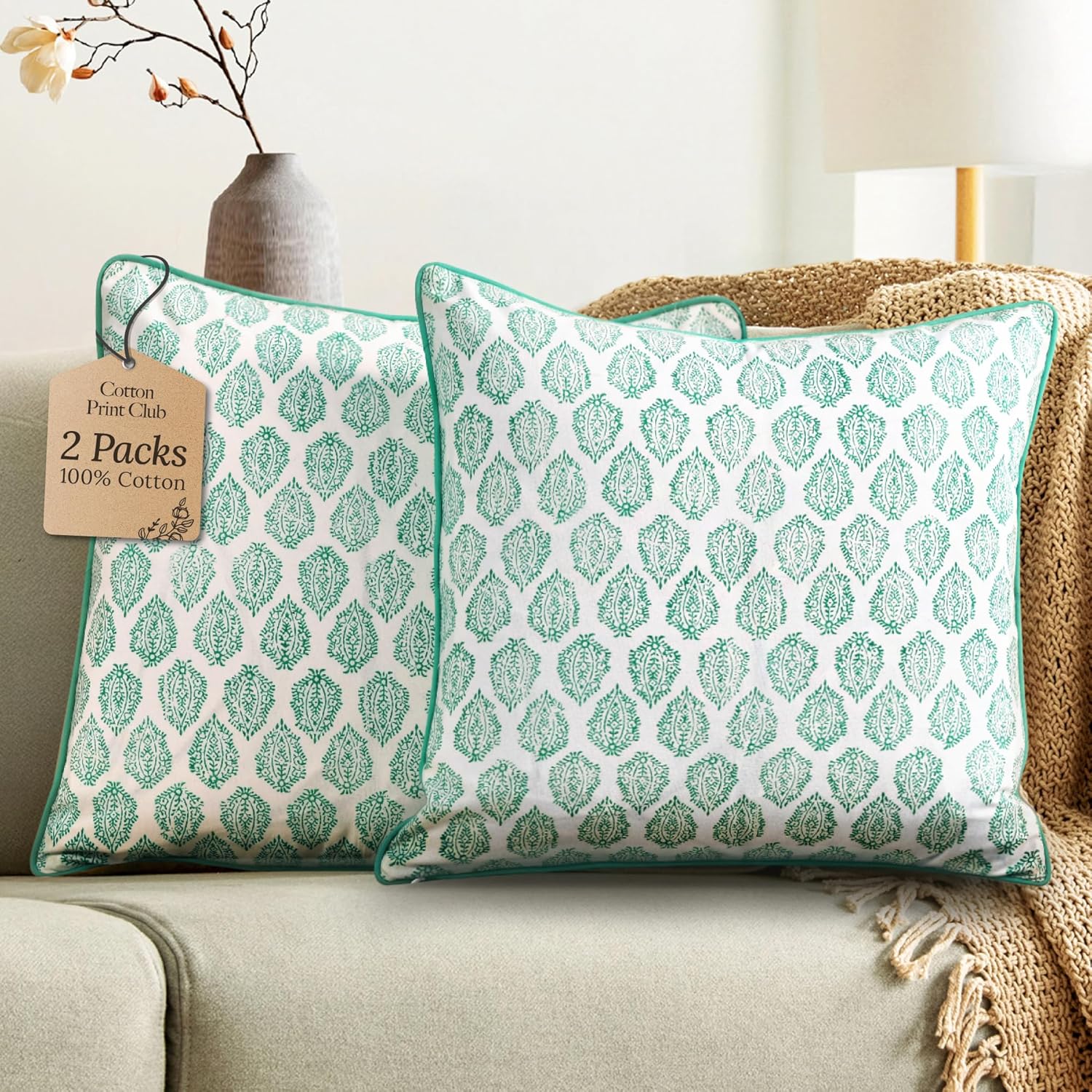 Boho Blue Throw Pillow Cover — 20" — 24" x 24" (Pack of 2)