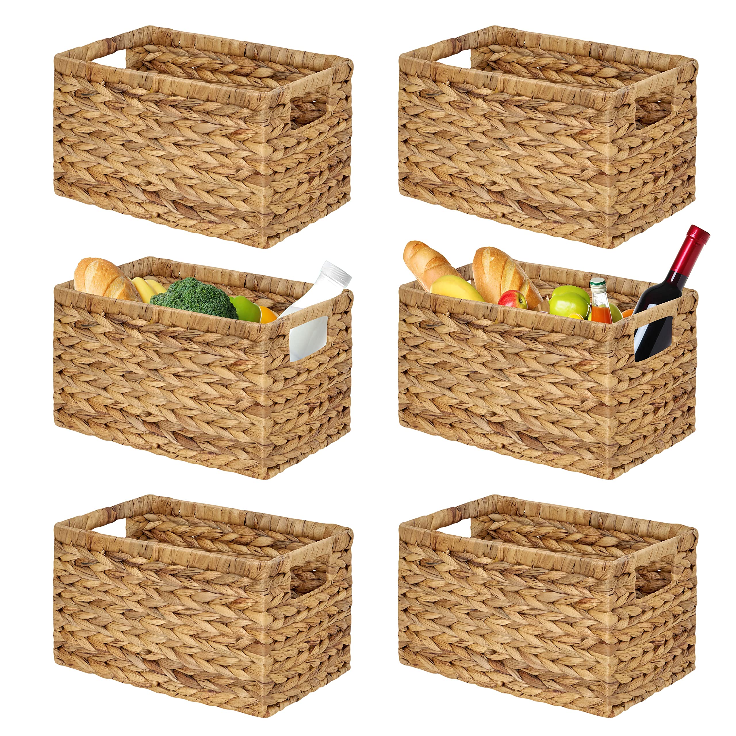 Rectangular Boho Rattan Storage Basket — Set of 6