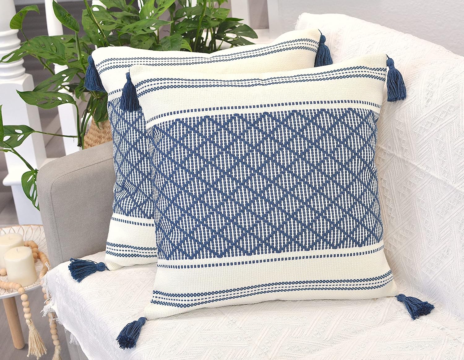 Boho Black Throw Pillow Cover — 20" — Navy Blue