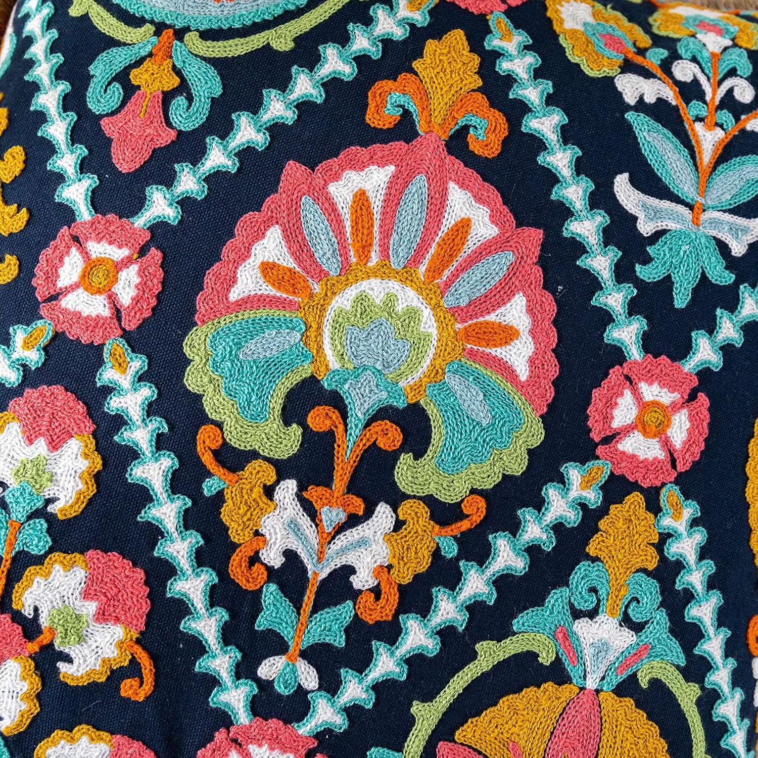 Embroidered Boho Blue Throw Pillow Cover — 18" - View 3