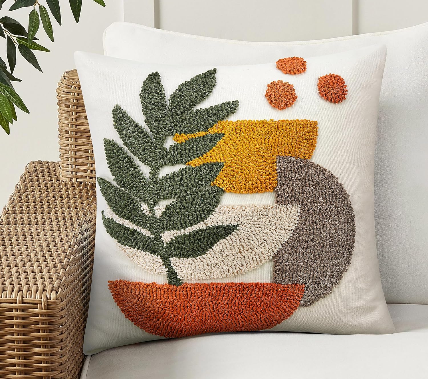 Embroidered Boho Orange Throw Pillow Cover — 20" — Style B