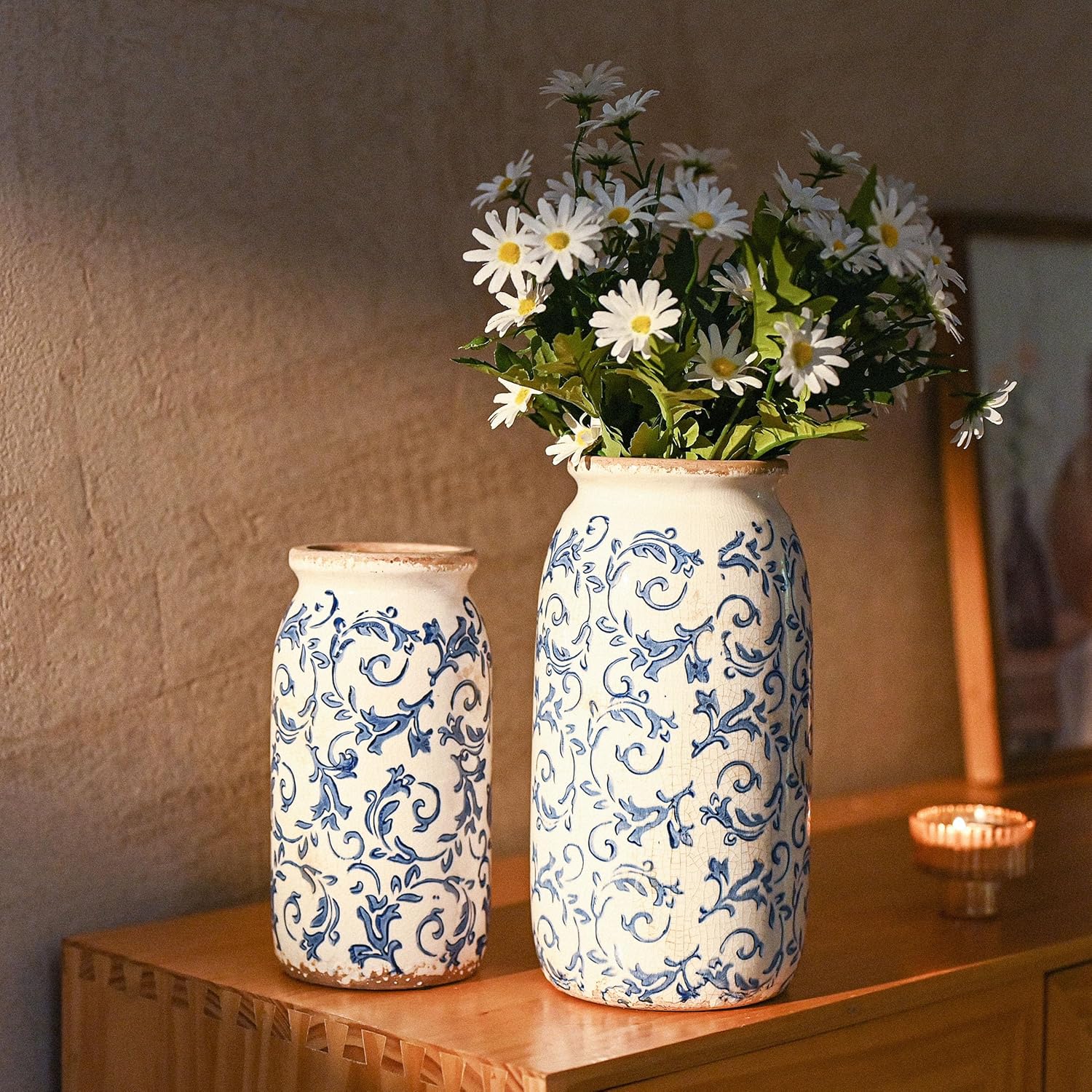 Farmhouse Blue Decorative Vase — 8" - View 5