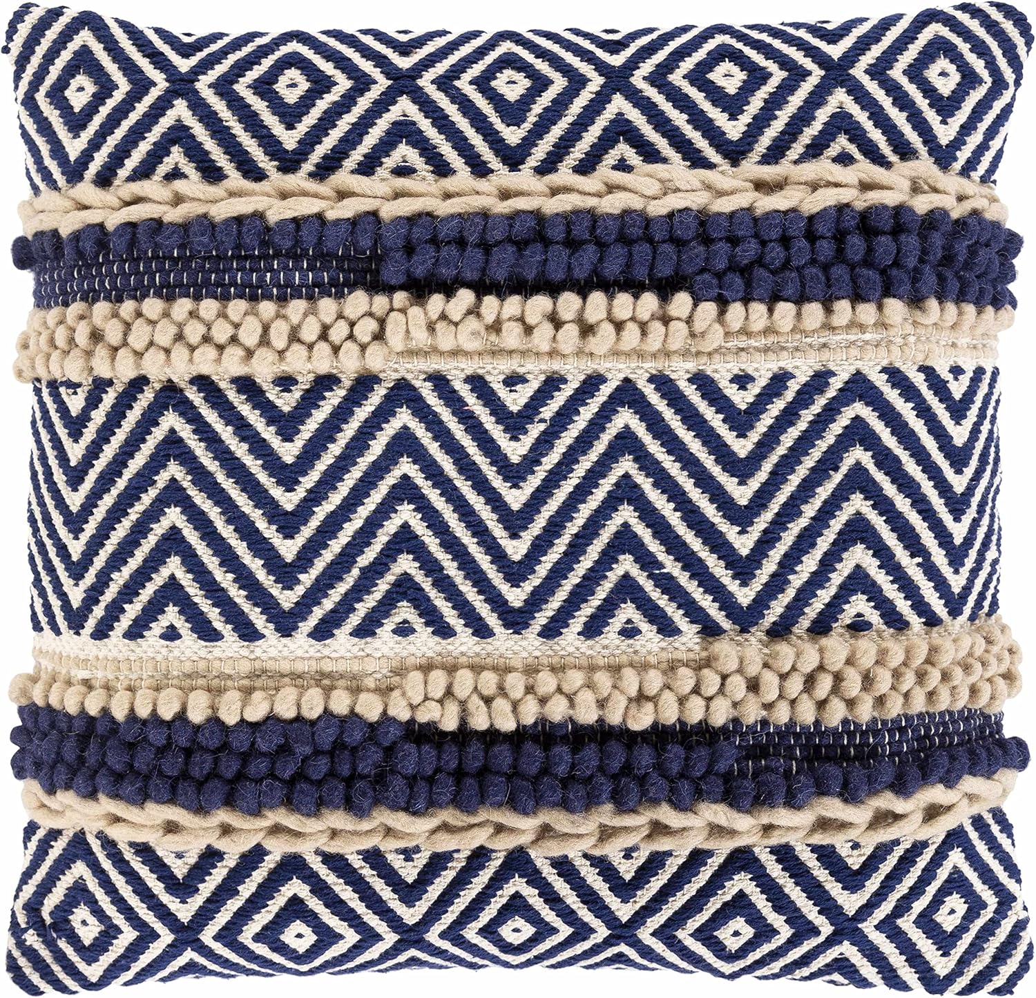 Lumbar Boho Beige Cushion Cover — 20" — 20" Square