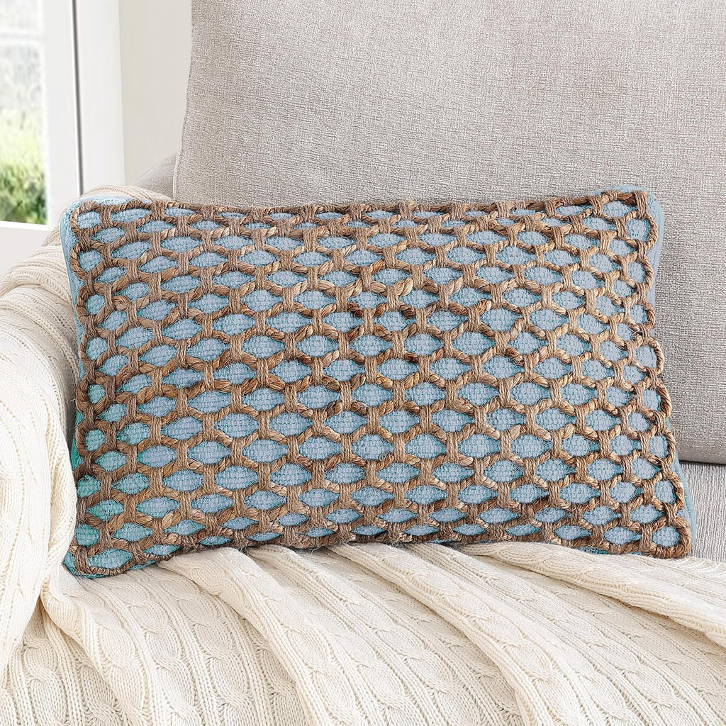 Boho Beige Pillow Cover — 20" — Light Blue
