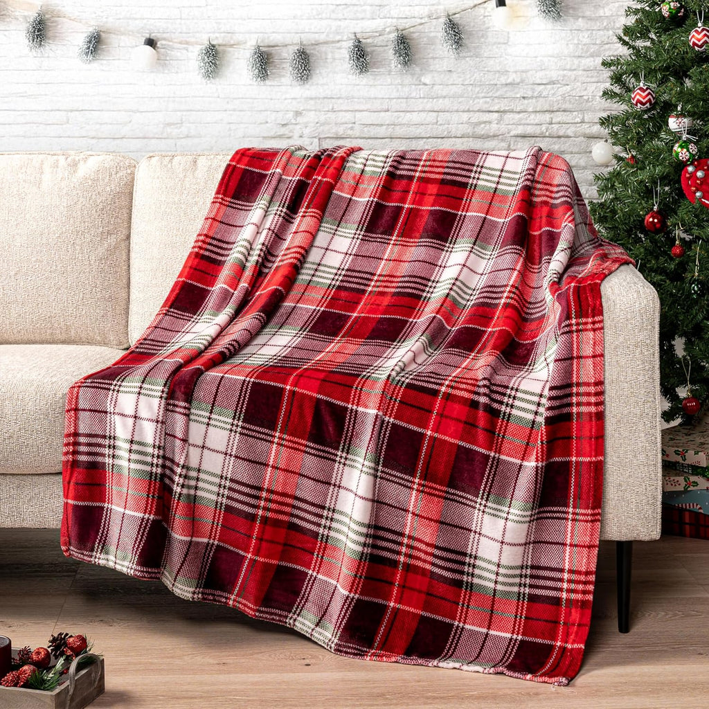 Beige Throw Pillow — 60" — Holiday - Plaid Red