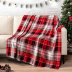 Beige Throw Pillow — 60" — Holiday - Plaid Red