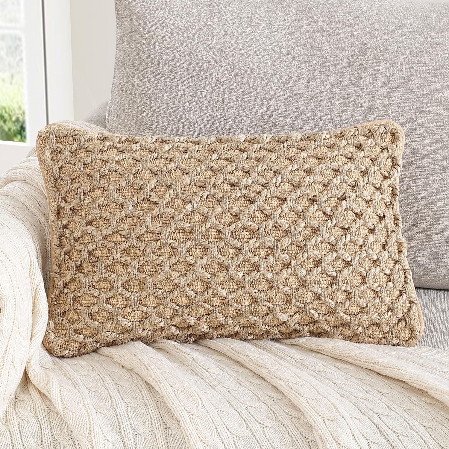 Boho Beige Pillow Cover — 20" — Light White
