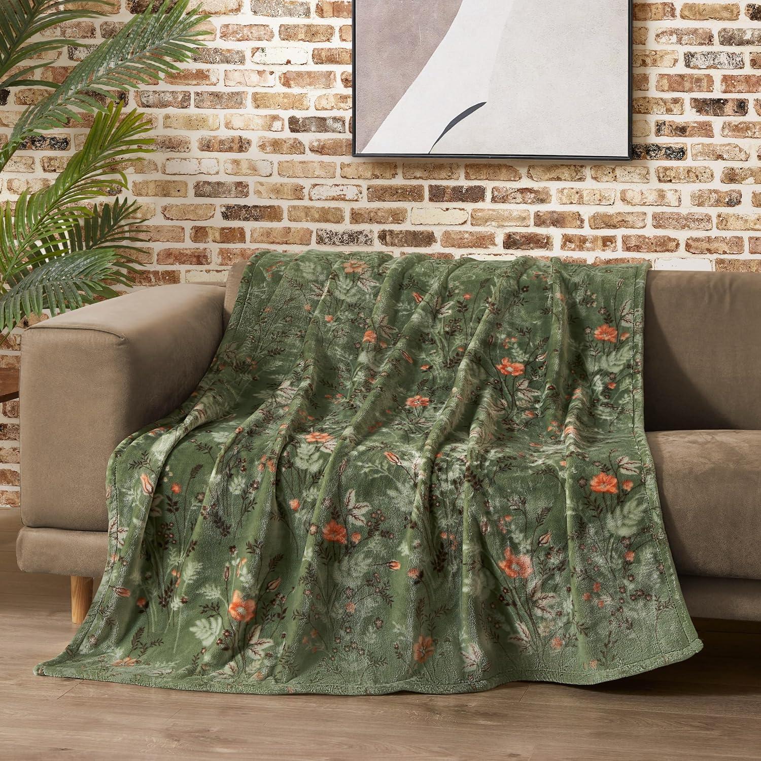 Beige Throw Pillow — 50" — Wildflower Green