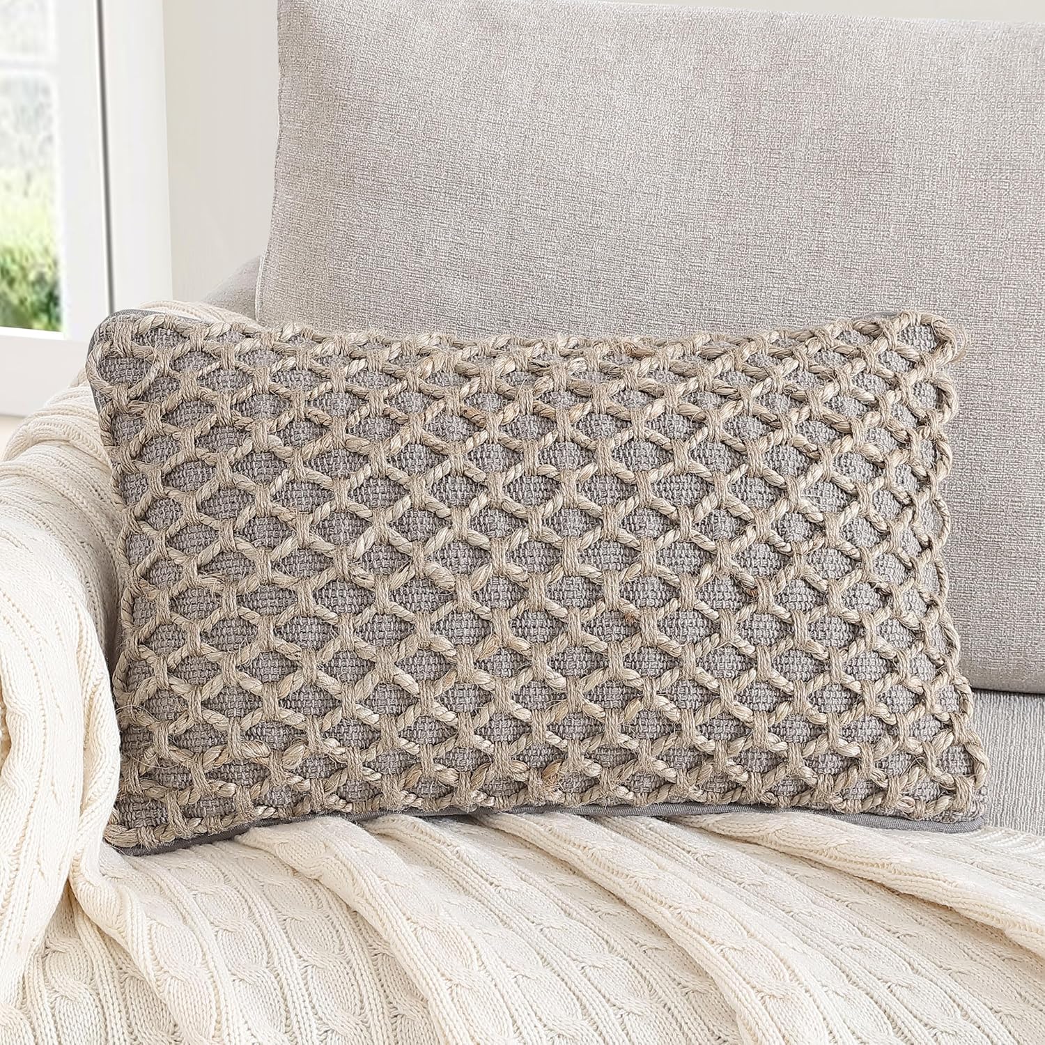 Boho Beige Pillow Cover — 20" — Grey