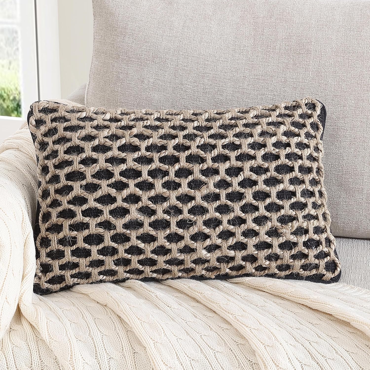 Boho Beige Pillow Cover — 20" — Black