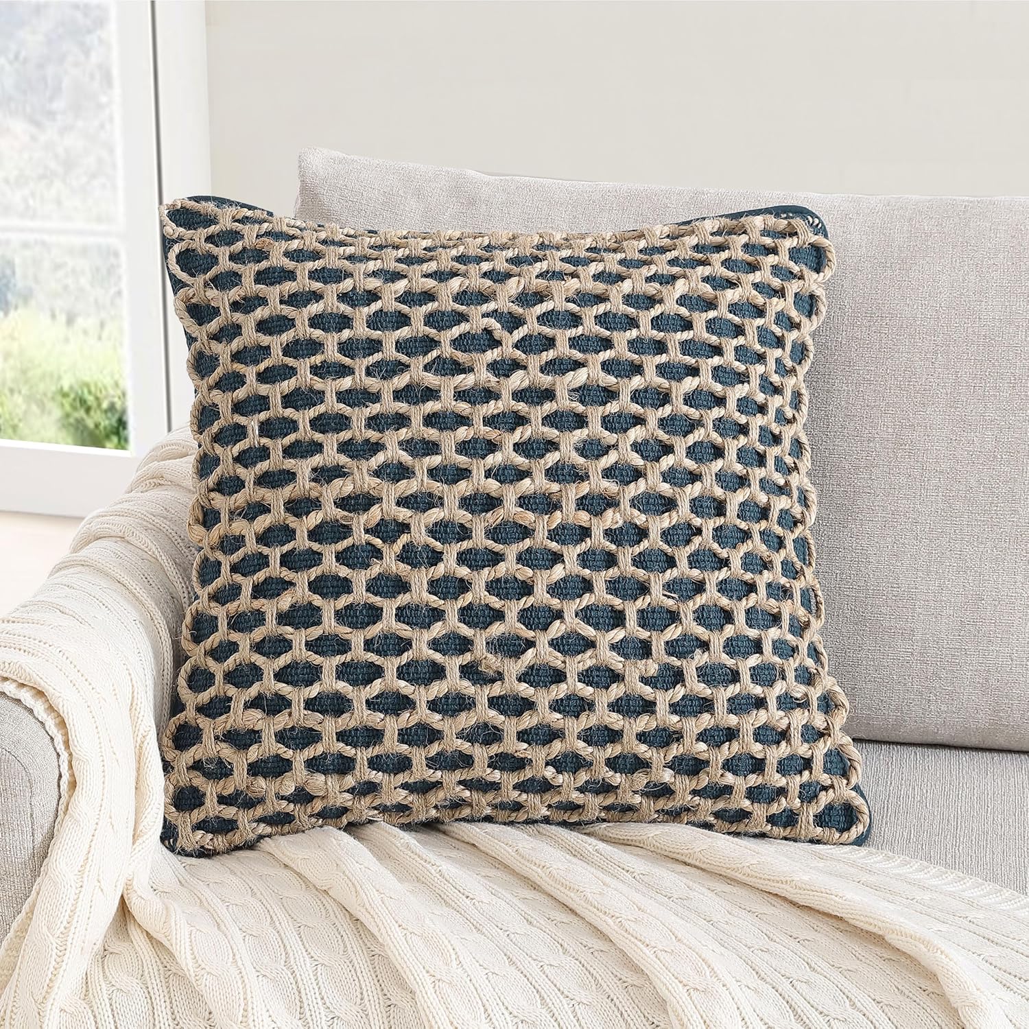 Boho Beige Pillow Cover — 20" — Indigo