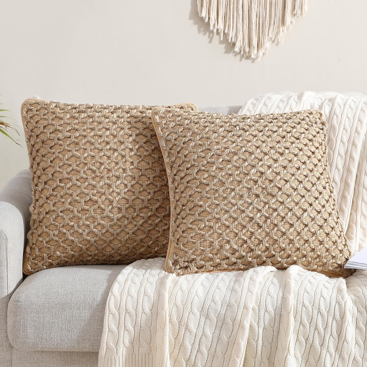 Boho Beige Pillow Cover — 20" — Beige