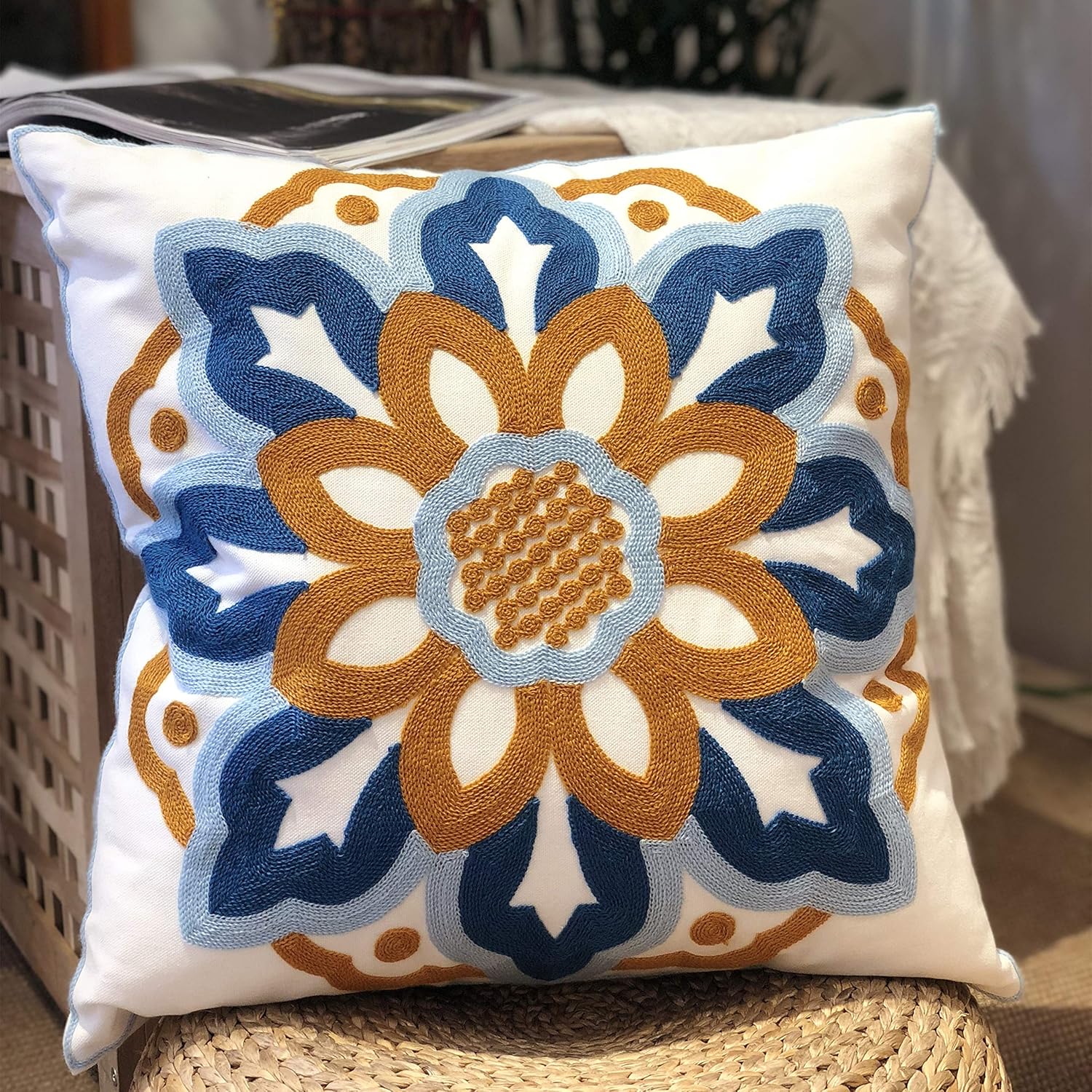 Boho Pink Throw Pillow Cover — 18x18 — Sunflower
