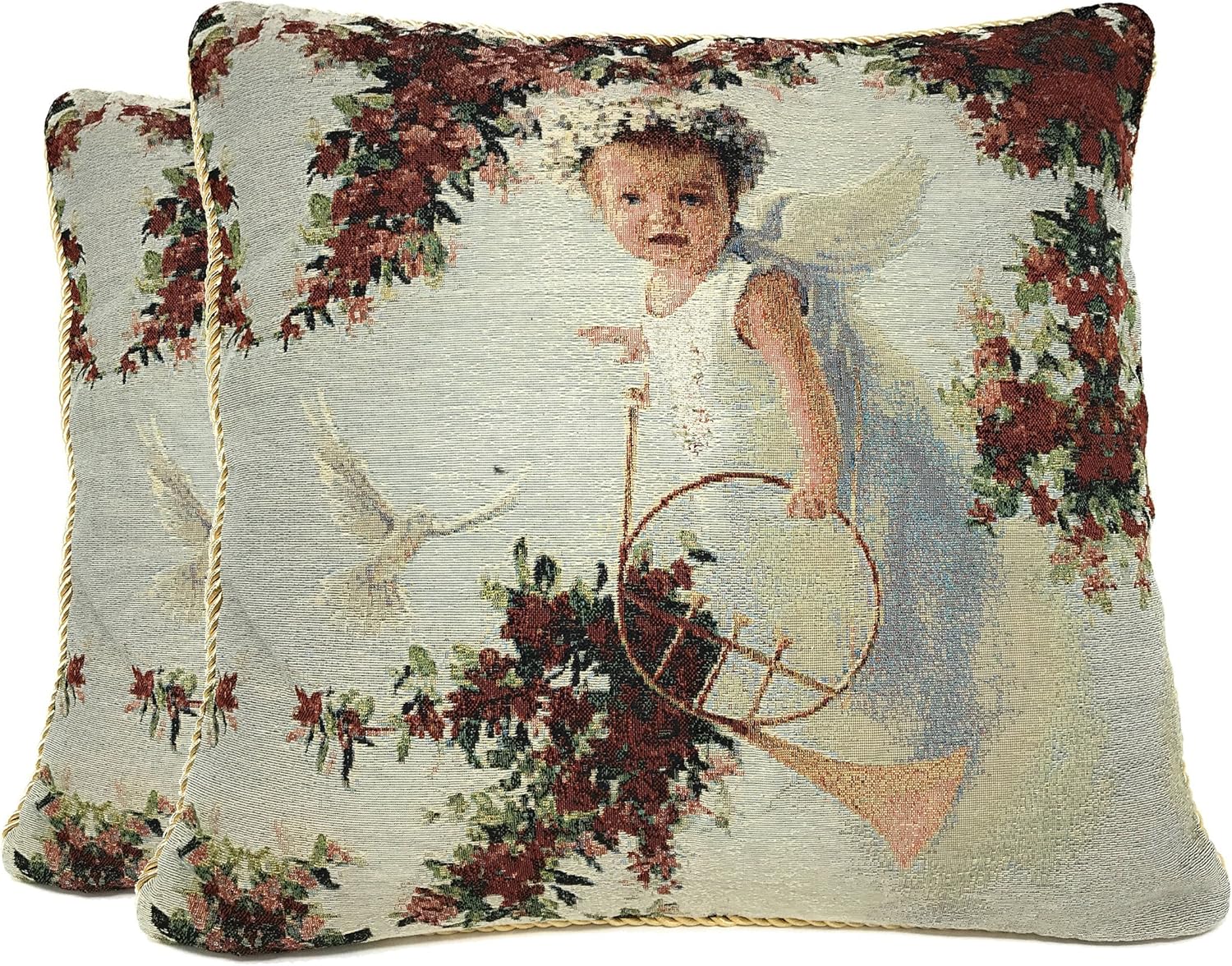 Vintage Boho Blue Throw Pillow Cover — 18" — 18" x 18" (Pack of 2)
