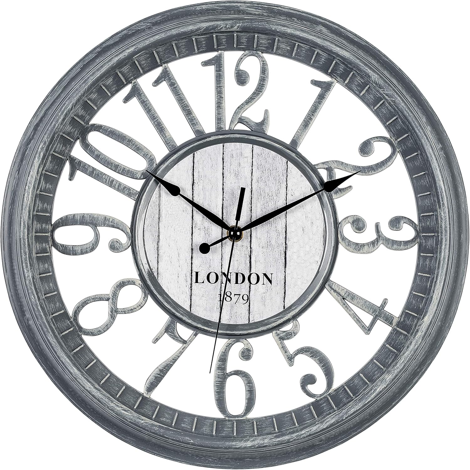Battery Operated Farmhouse Brown Wall Clock — 16" — Gray