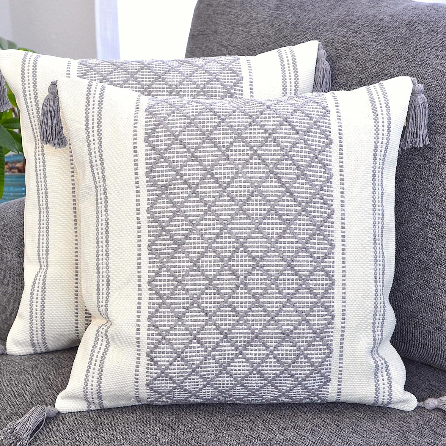 Boho Black Throw Pillow Cover — 20" — Grey