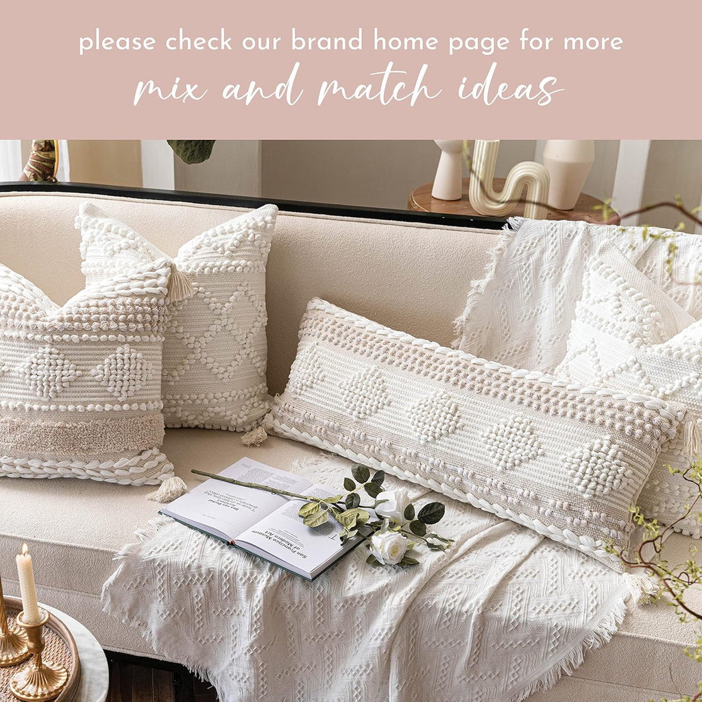 Lumbar Boho Beige Throw Pillow Cover — 36" - View 16