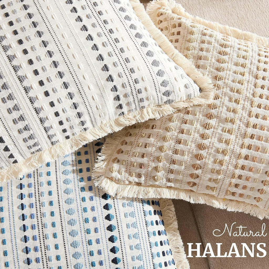Embroidered Boho Beige Throw Pillow Cover — 20" - View 7
