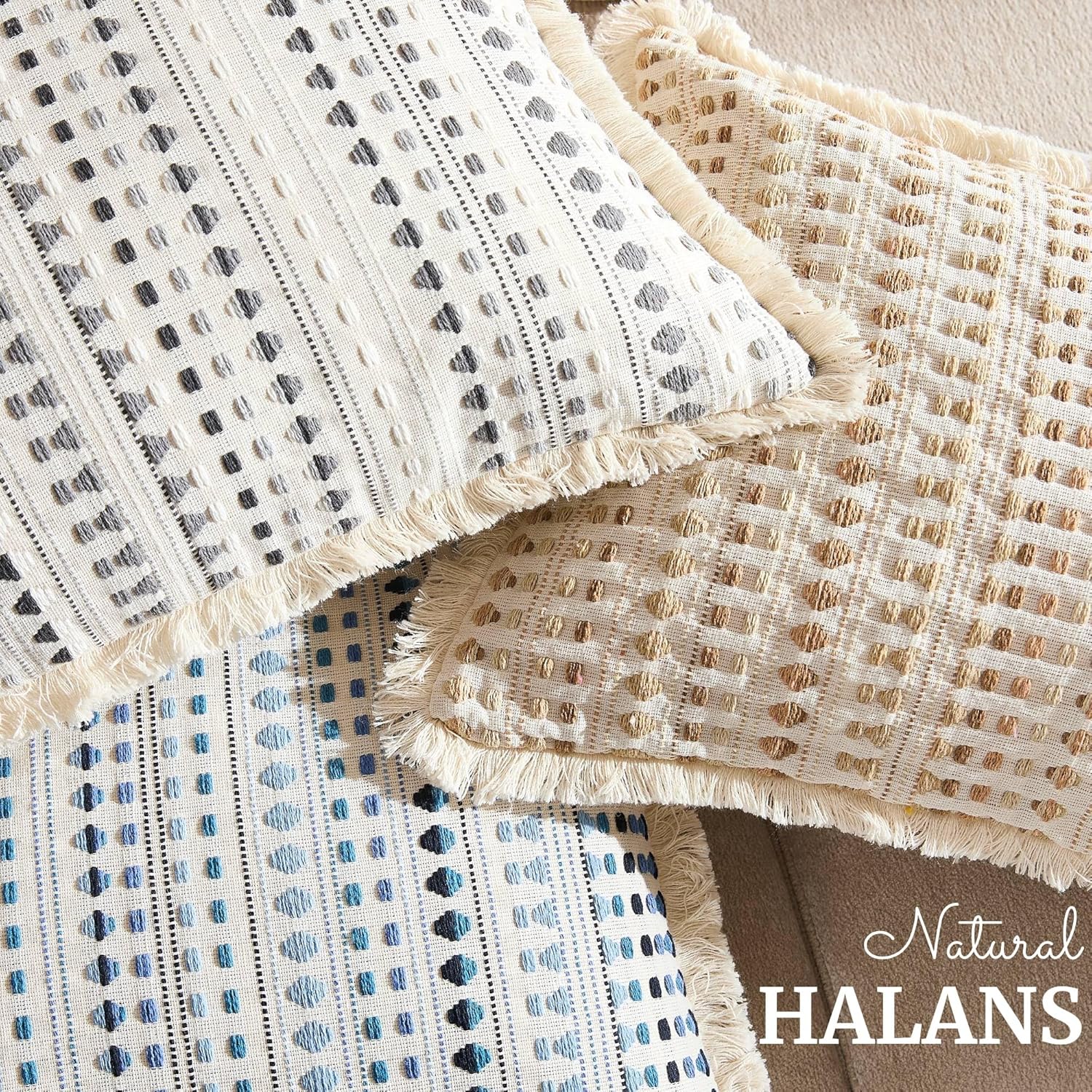 Embroidered Boho Beige Throw Pillow Cover — 20" - View 7