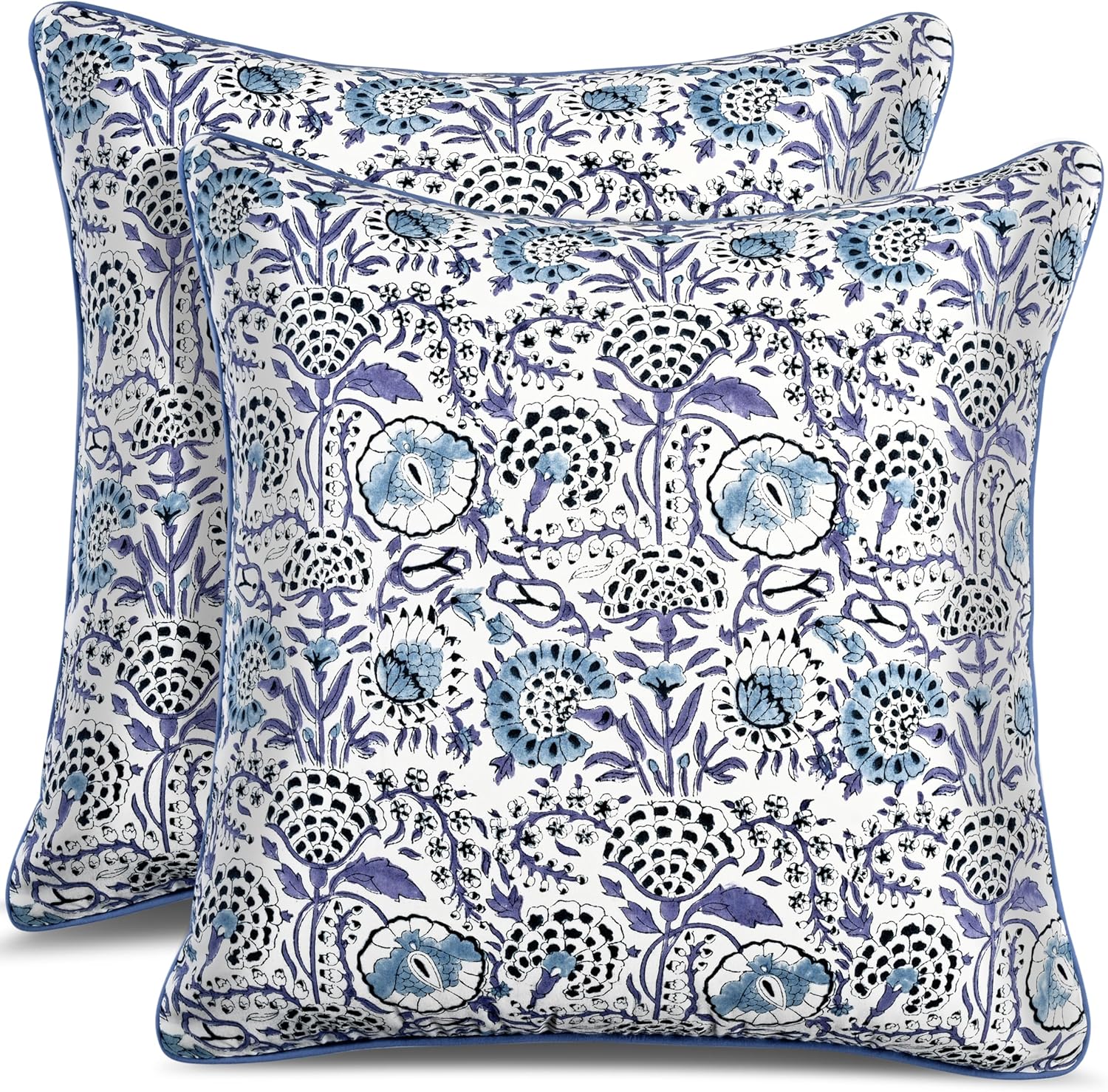 Boho Blue Throw Pillow Cover — 20" — 20" x 20" (Pack of 2)
