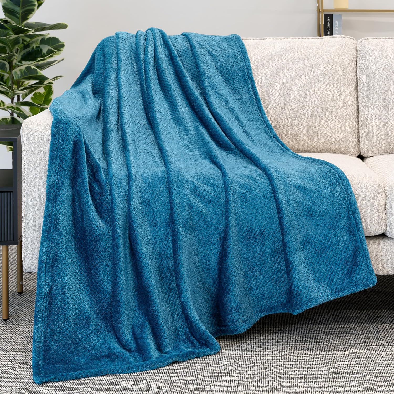 Beige Throw Pillow — 60" — Teal Blue