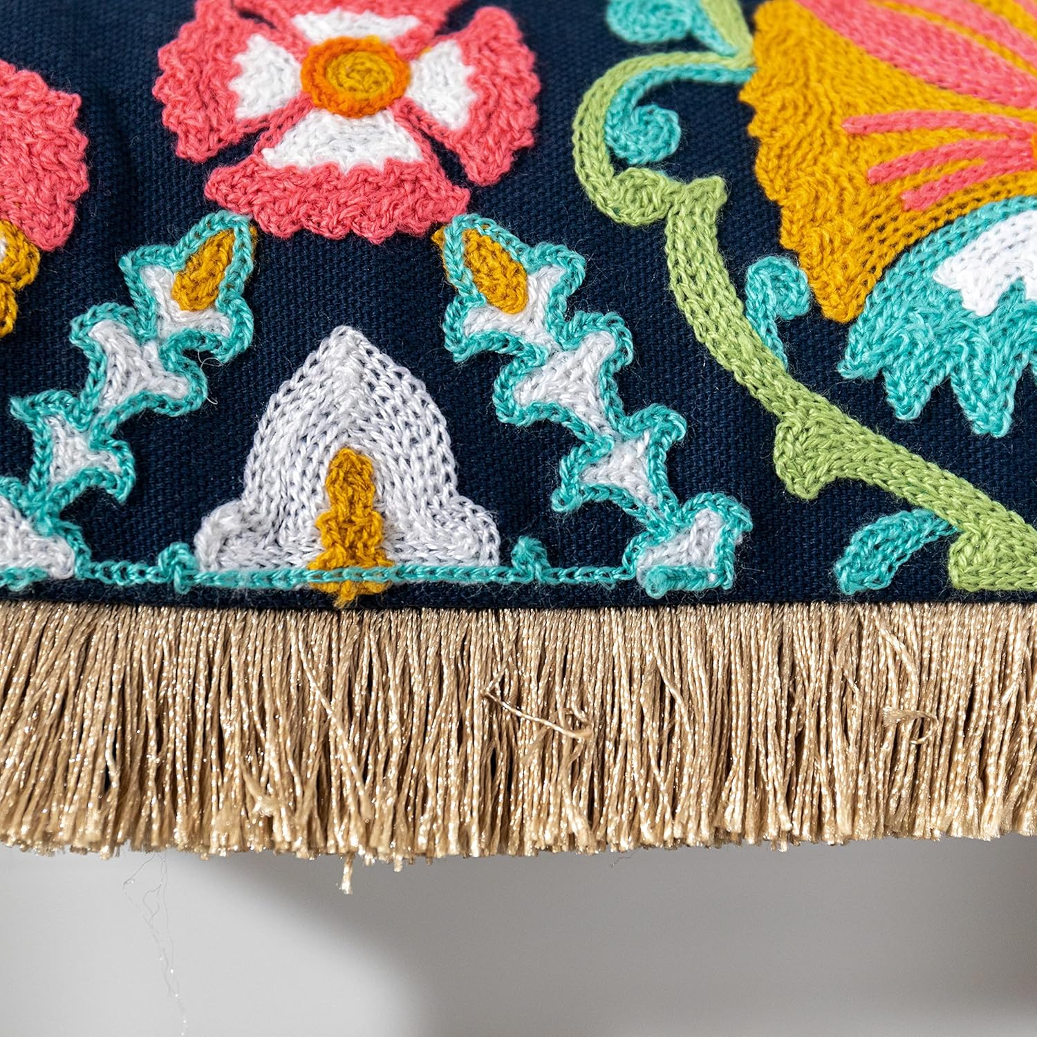 Embroidered Boho Blue Throw Pillow Cover — 18" - View 4