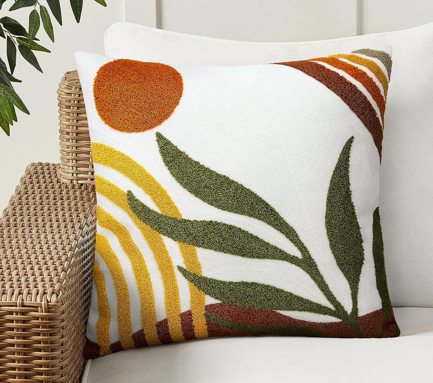 Embroidered Boho Orange Throw Pillow Cover — 20" — Style C