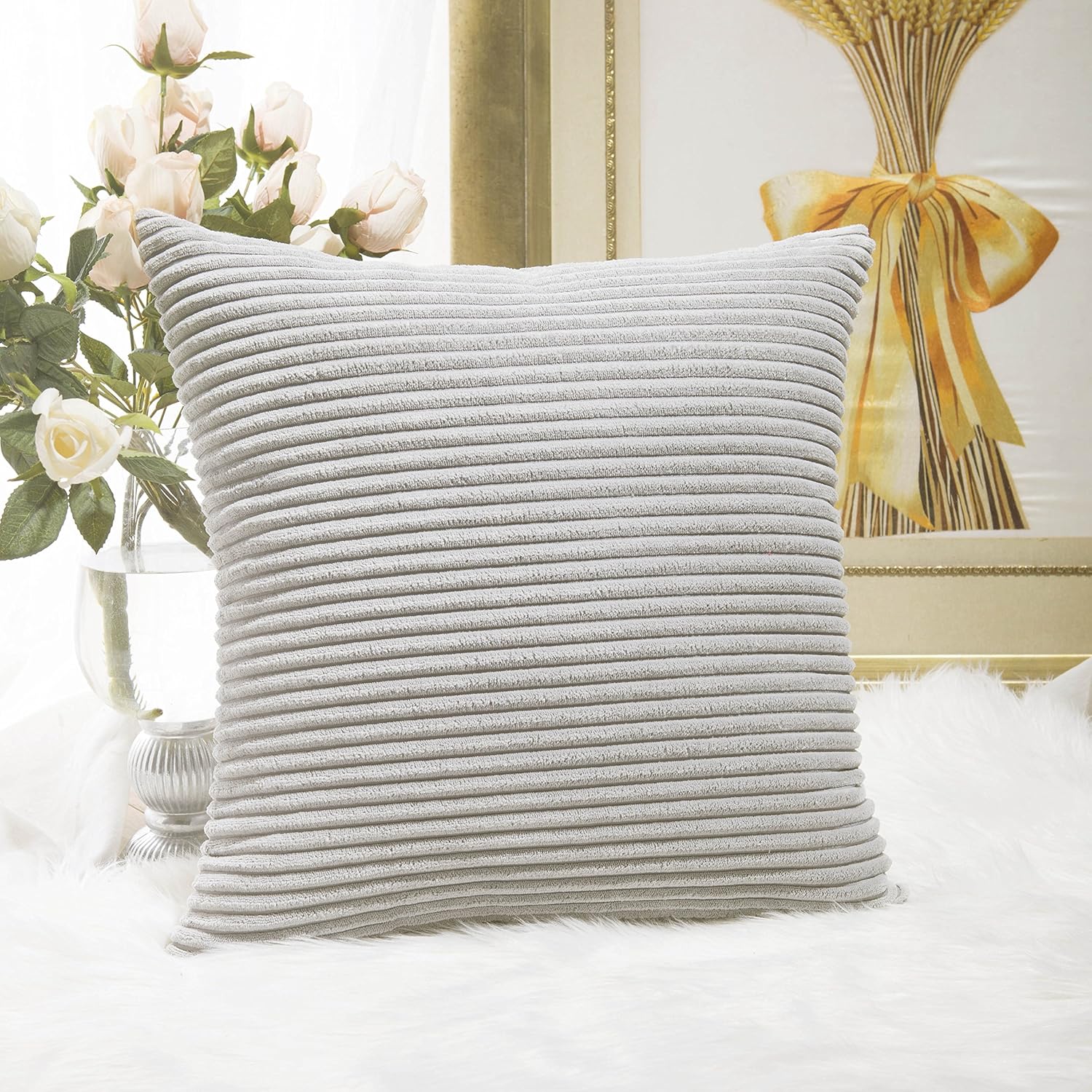 Boho Beige Throw Pillow Cover — 20" — Light Grey