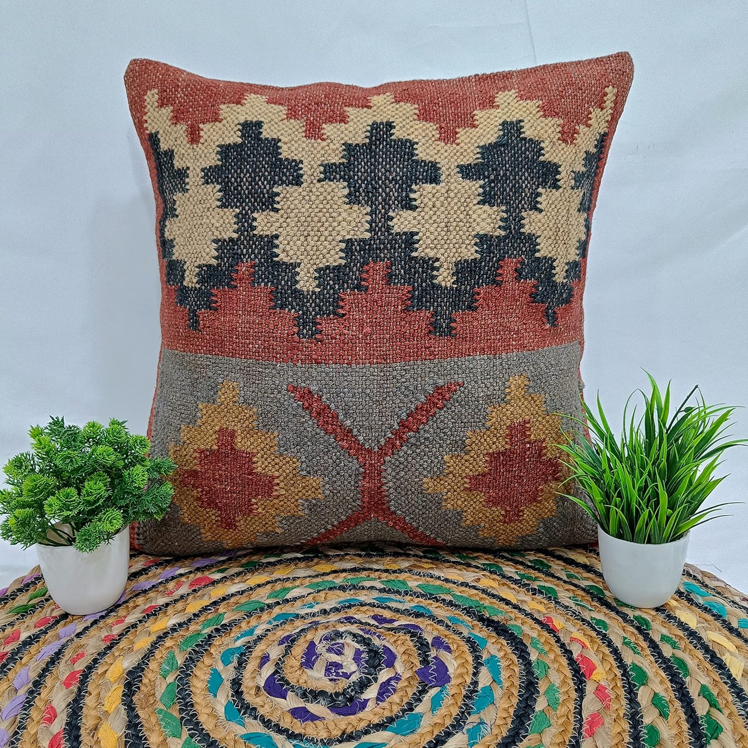 Handwoven Boho Fabric Pillow Cover - View 6