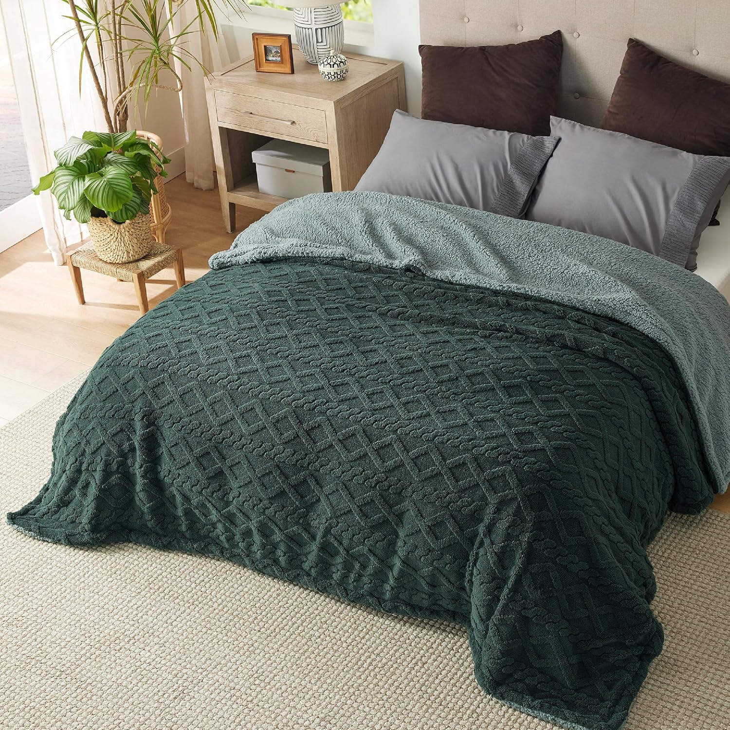 Tufted Beige Throw Pillow — 50" — 07 - Dark Green
